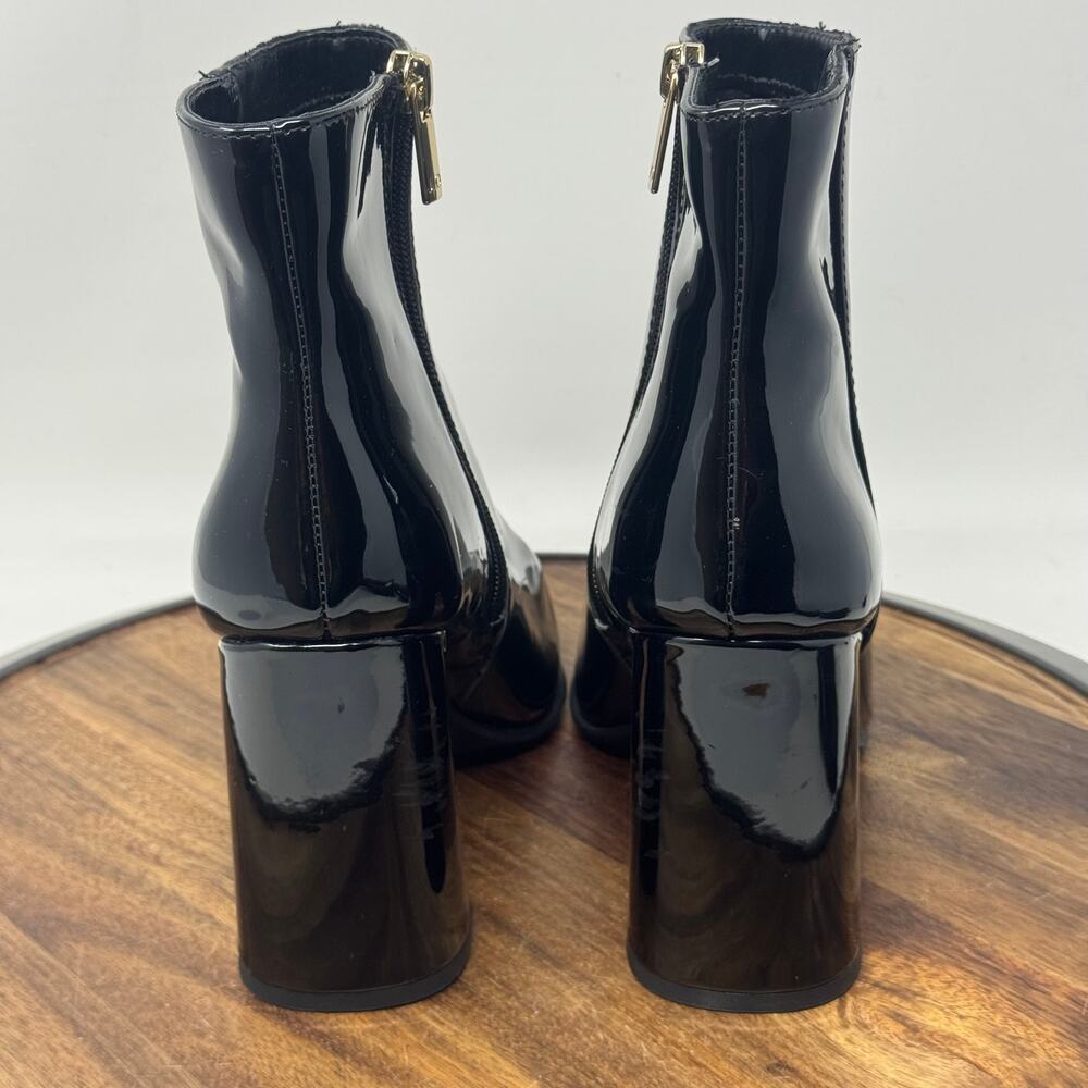 JLO Jennifer Lopez Mid Calf Ankle Black Patent Faux Leather Boots Shoes Size 9 - Picture 4 of 10